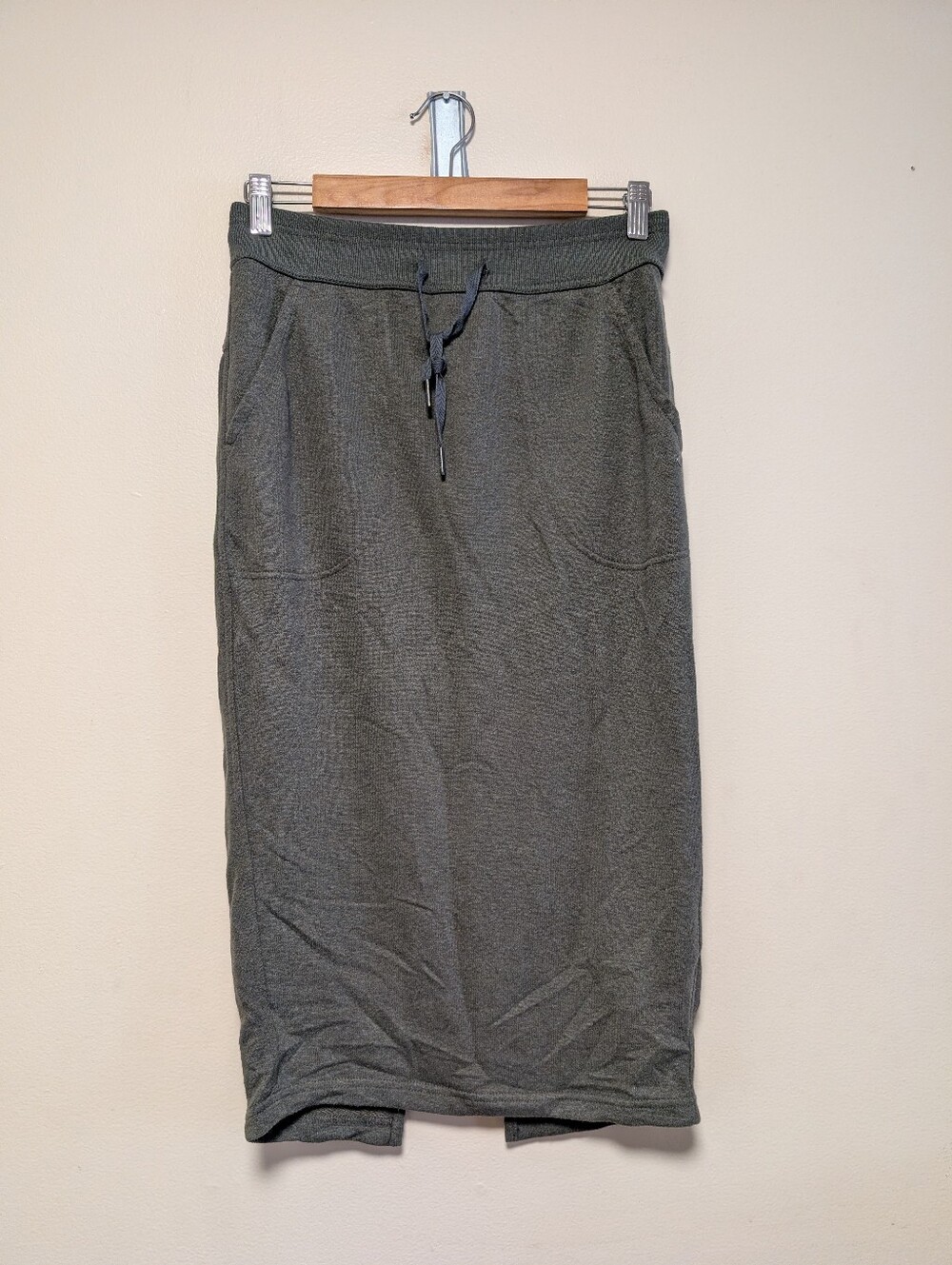 prAna Breathe Sustainable Hemp Green Midi Sweatshirt Skirt Drawstring S